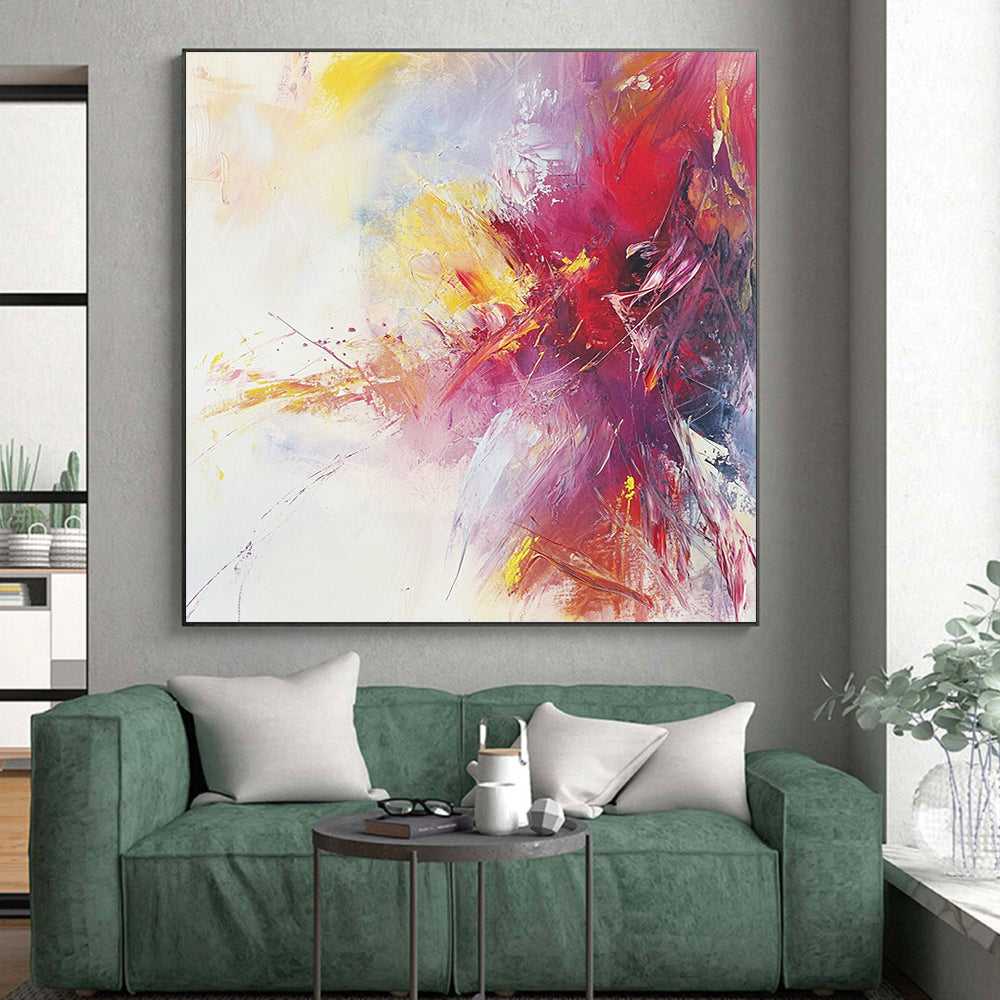 Oversized Abstract Wall Art Red, Yellow, and Purple Abstract Expressive Painting For Sale HS169