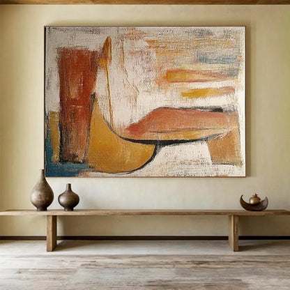 Horizontal Brown and Beige Geometric Abstract Painting WB237