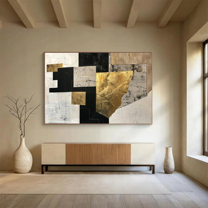 Black, White, Gold Abstract Geometric Art For Sale WB396