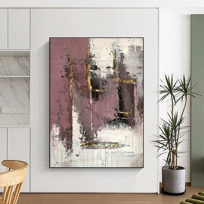 Hand-Painted Purple, White & Gold Textured Abstract, Acrylic Modern Art Painting HS421