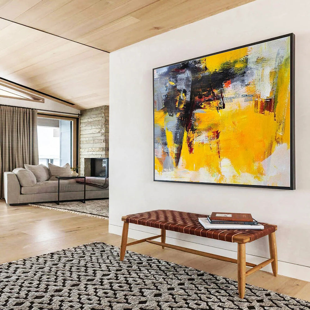 Big Size Yellow, Gray and Black Abstract Expressionist Painting WB101