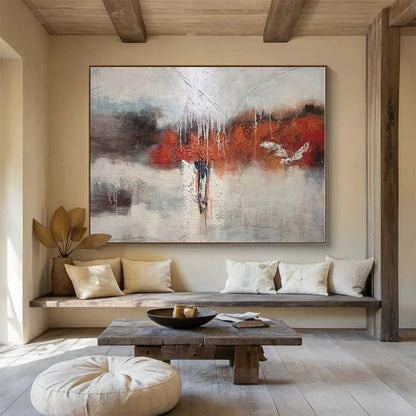 Big Size Gray, Orange and White Abstract Landscape Painting WB082