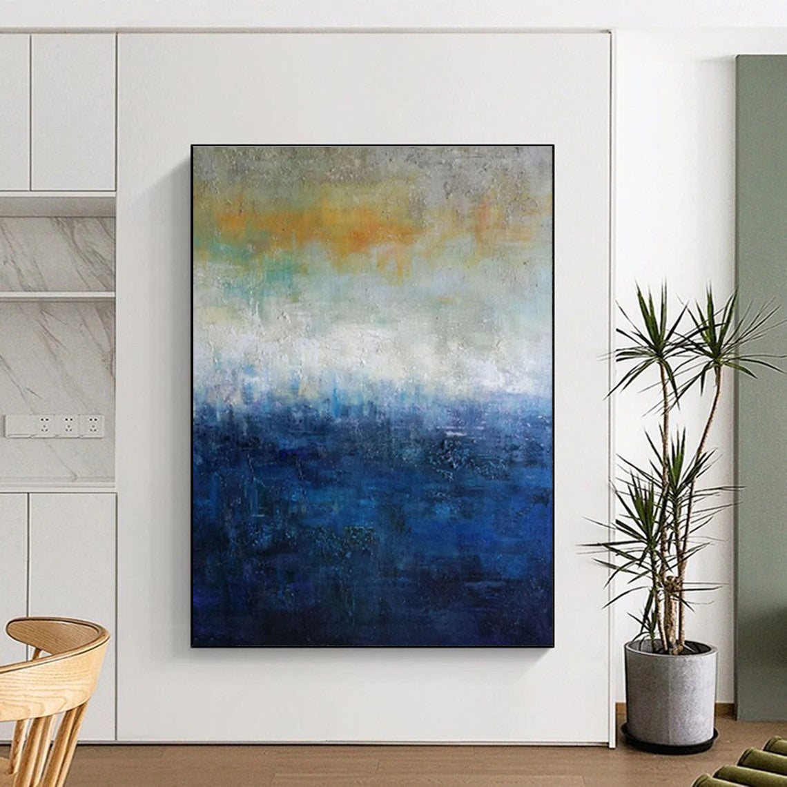 Acrylic Modern Art Paintings Blue, Orange, and Neutral Abstract Landscape HS604