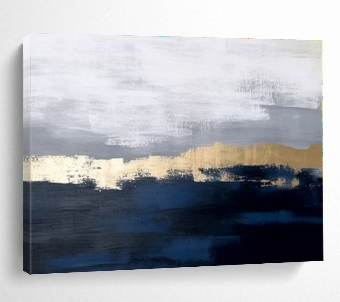 Extra Large Size Blue, Gray and Gold Abstract Landscape Painting WB144