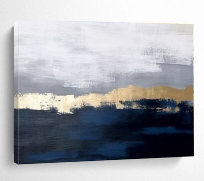 Extra Large Size Blue, Gray and Gold Abstract Landscape Painting WB144