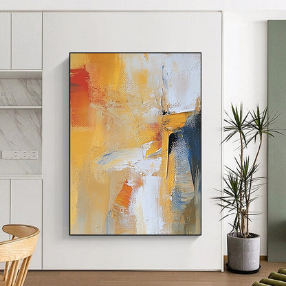 Oversized Abstract Wall Art Yellow, White, and Blue Abstract Expressive Painting For Sale HS148