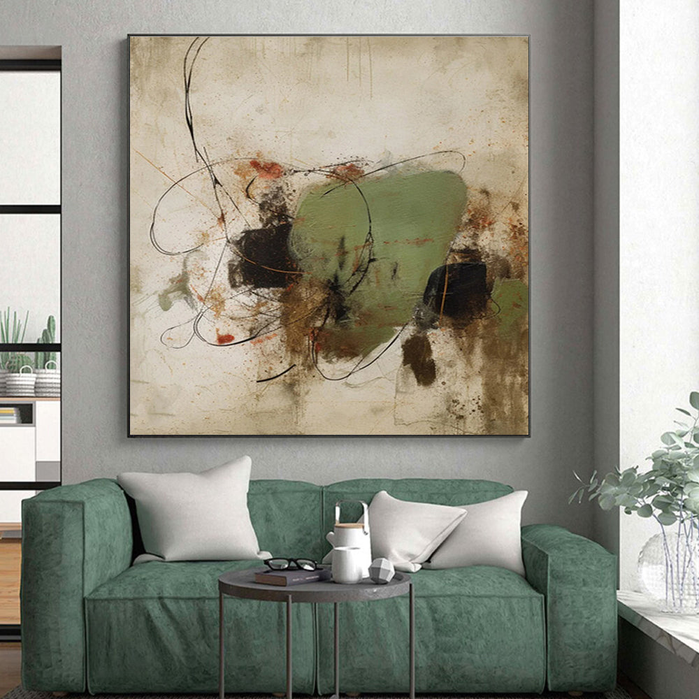 Gaint Canvas Art with Green, Black, Brown and Red Colors, Abstract Dynamic Theme HS500