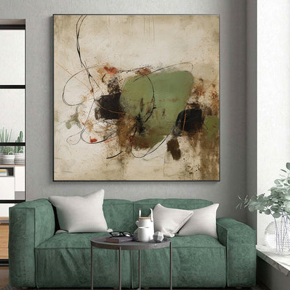 Gaint Canvas Art with Green, Black, Brown and Red Colors, Abstract Dynamic Theme HS500