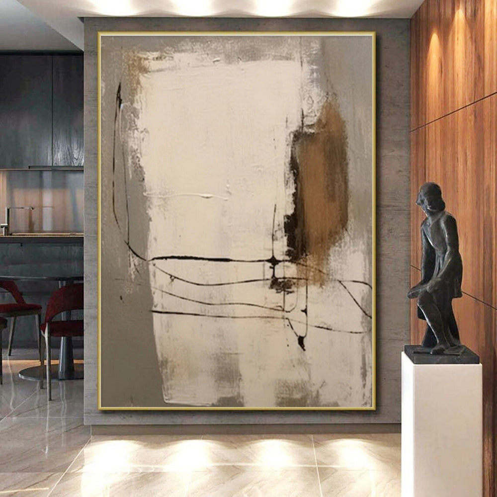 Hand Painting with Gray, Beige, Black and Brown Colors, Abstract Geometric Theme HS483