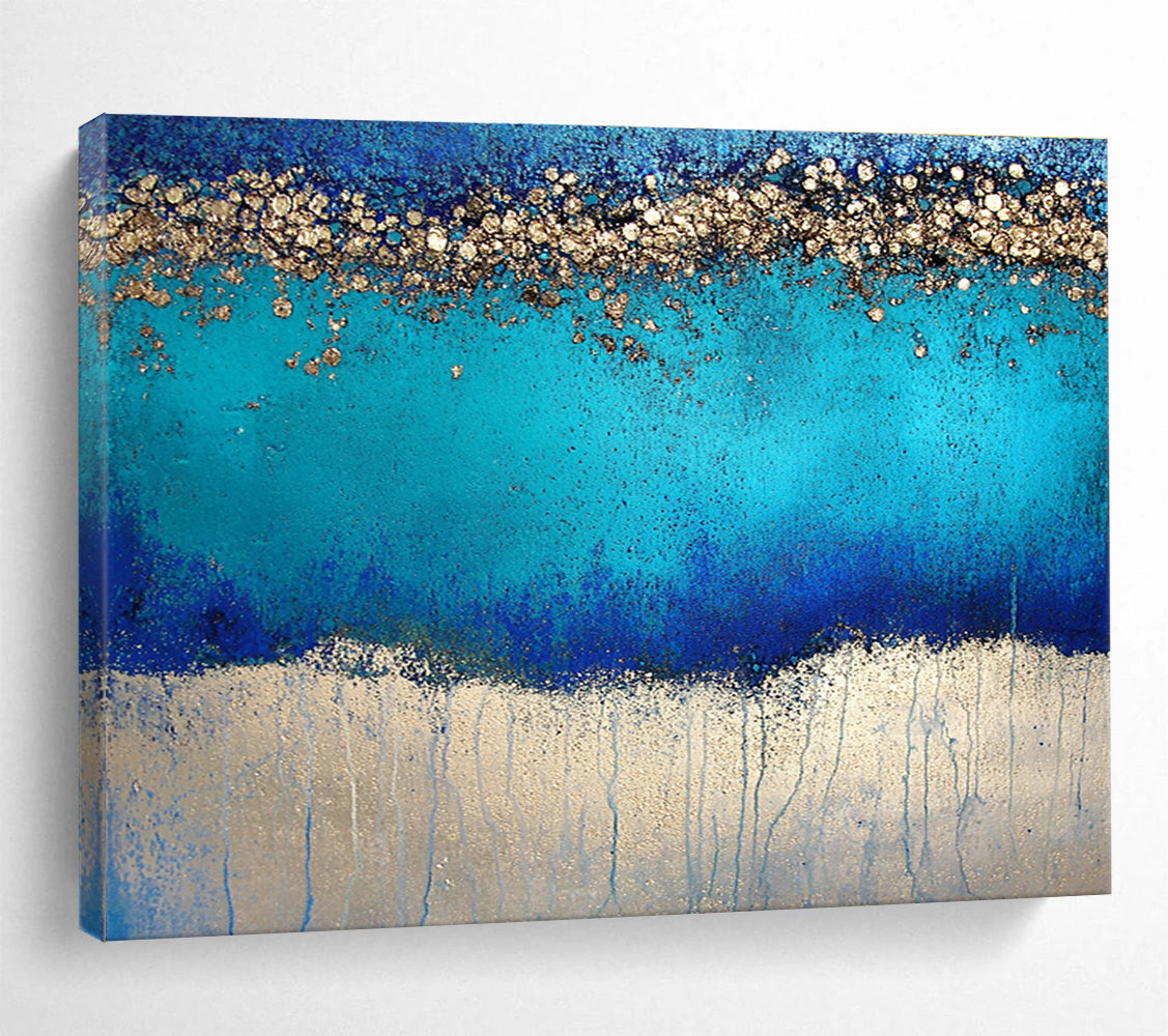 Modern Art Abstract Paintings with Blue, Turquoise and Gold Colors, Textured Abstract Theme WB324