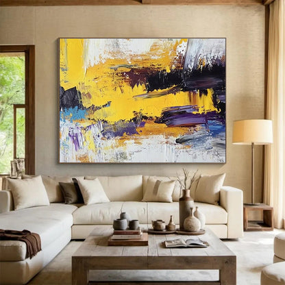 Big Size Yellow, Purple, and Black Textured Abstract Art WB236