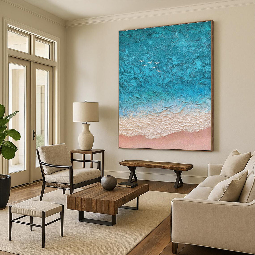 Oversized Abstract Wall Art with Gray, Beige and Blue Colors, Textured Abstract Theme HS497