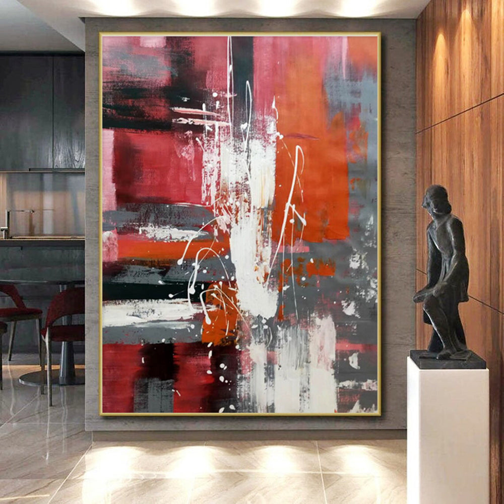 Oversized Abstract Wall Art Red, Orange & Gray Energetic Abstract Art HS400