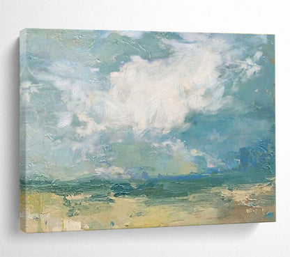 Blue, Green, Beige Abstract Landscape Art For Sale WB384