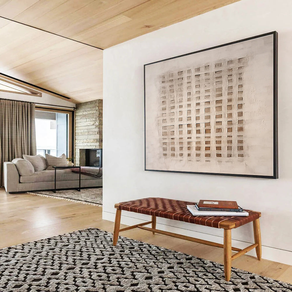 Beige, Brown Abstract Grid Acrylic Painting WB024