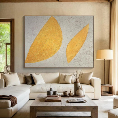Hand Painted Art Yellow and Beige Textured Abstract Art HS638