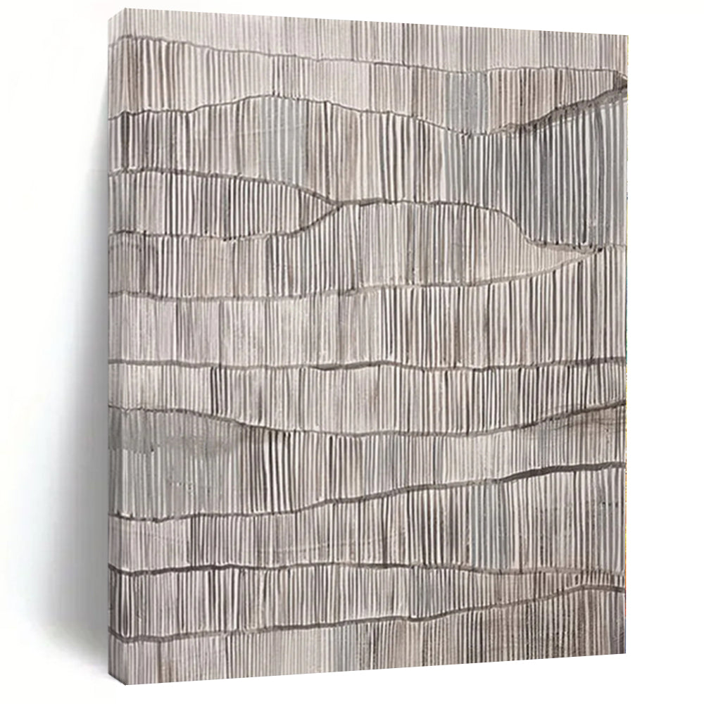 Hand-Painted Gray and White Textured Abstract Linear Painting For Sale HS016