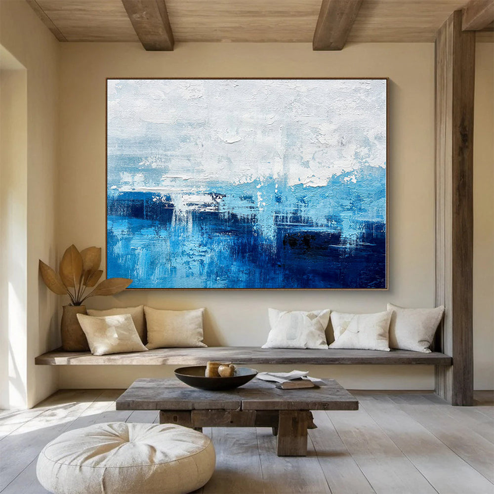 Large Size Blue and White Abstract Seaside Abstract Painting WB069