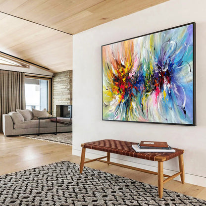 Contemporary Abstract Art: Multicolor Explosive Floral Abstract Painting WB344