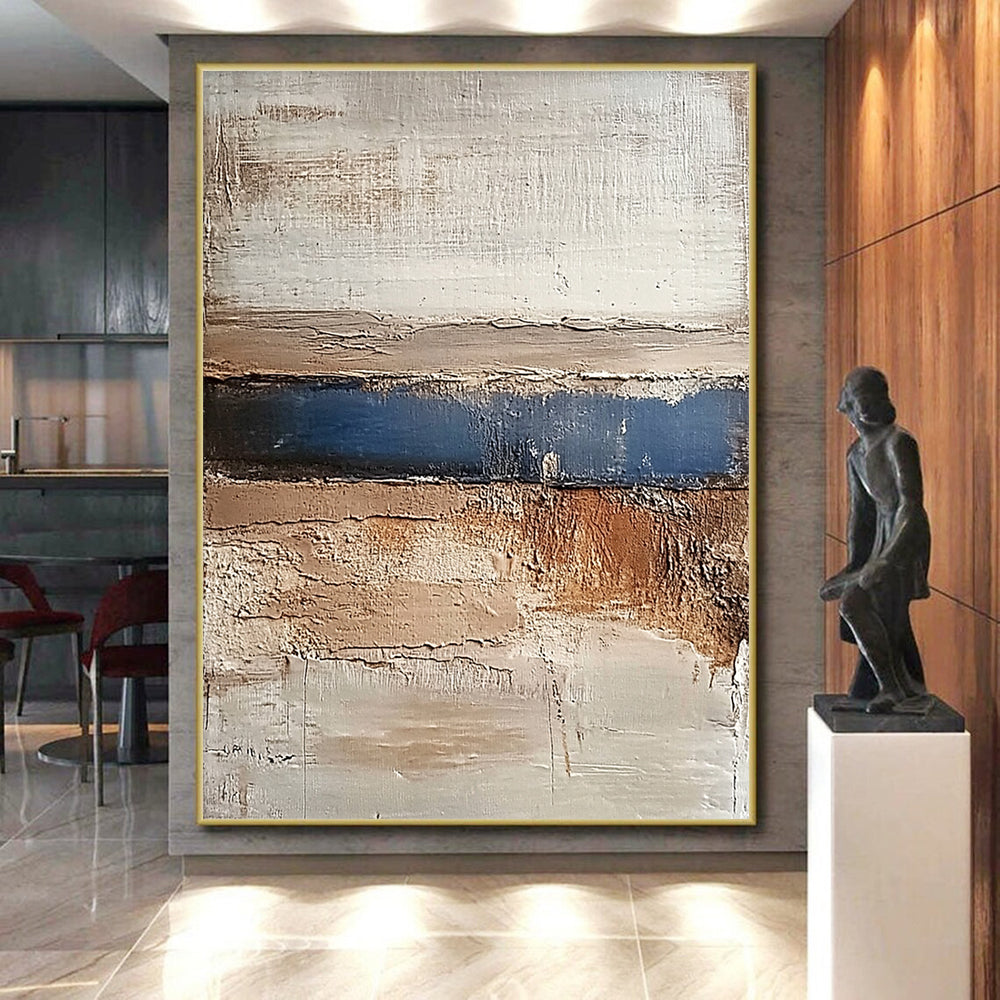 Handmade Art Neutral and Blue Textured Layered Abstract Art HS193