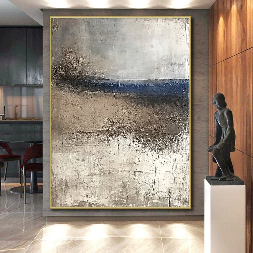 Modern Art Absract Gray and Brown Abstract Textured Landscape Painting For Sale HS120