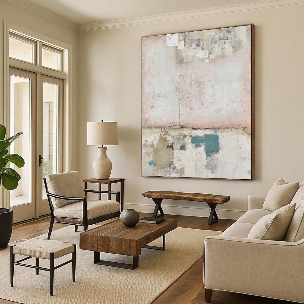 Hand-Painted Pink & Blue Textured Abstract, Acrylic Modern Art Painting HS307