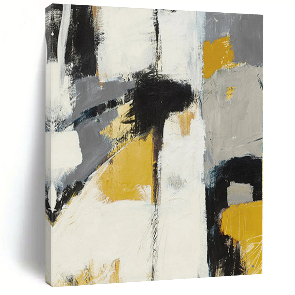 Huge Size Gray, Yellow, and Black Abstract Expressive Painting For Sale HS089