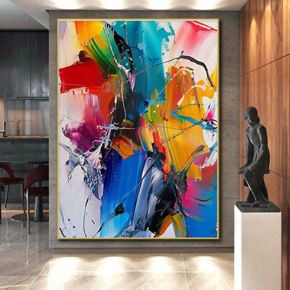 Gaint Canvas Art Multicolor Gestural Abstract, Oversized Abstract Wall Art HS365