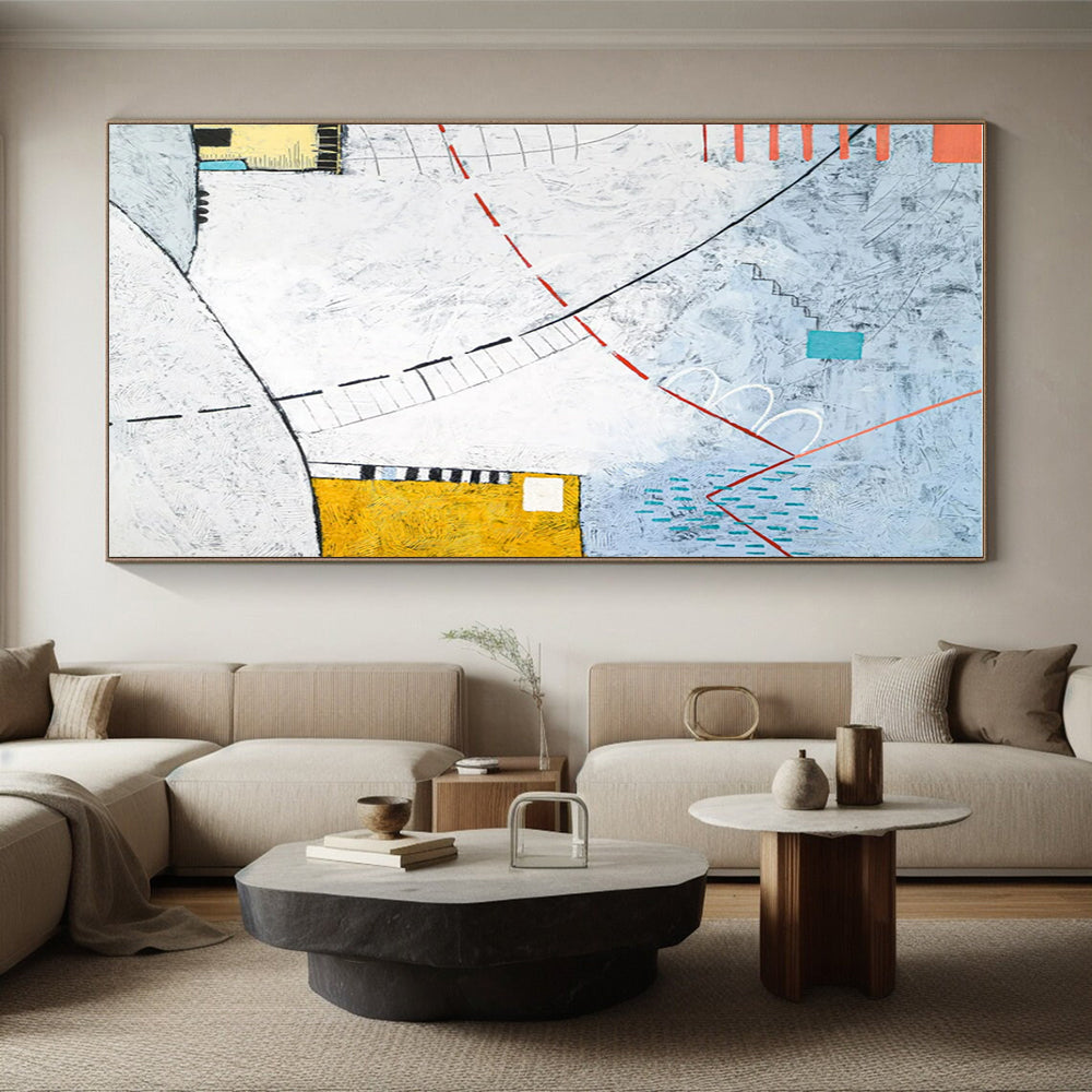 Hand Painted Art Multicolor Geometric Abstract Painting On Canvas HS821