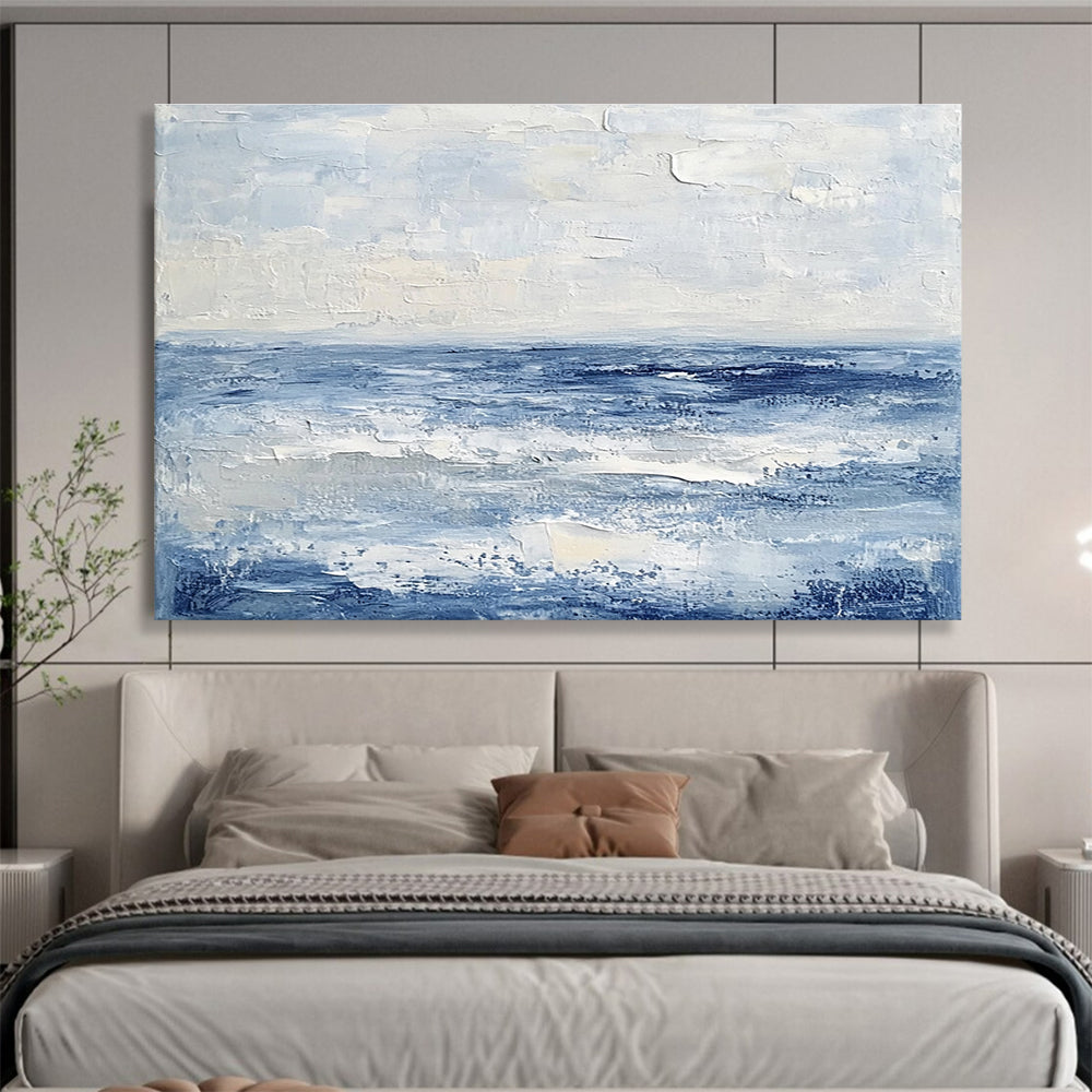 Extra Large Size Blue, White, and Gray Textured Abstract Seascape - Acrylic Painting WB291