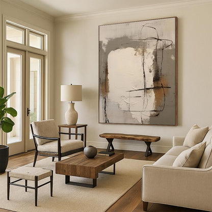 Modern Art Acrylic with Gray, Beige, Black and Brown Colors, Abstract Geometric Theme HS484