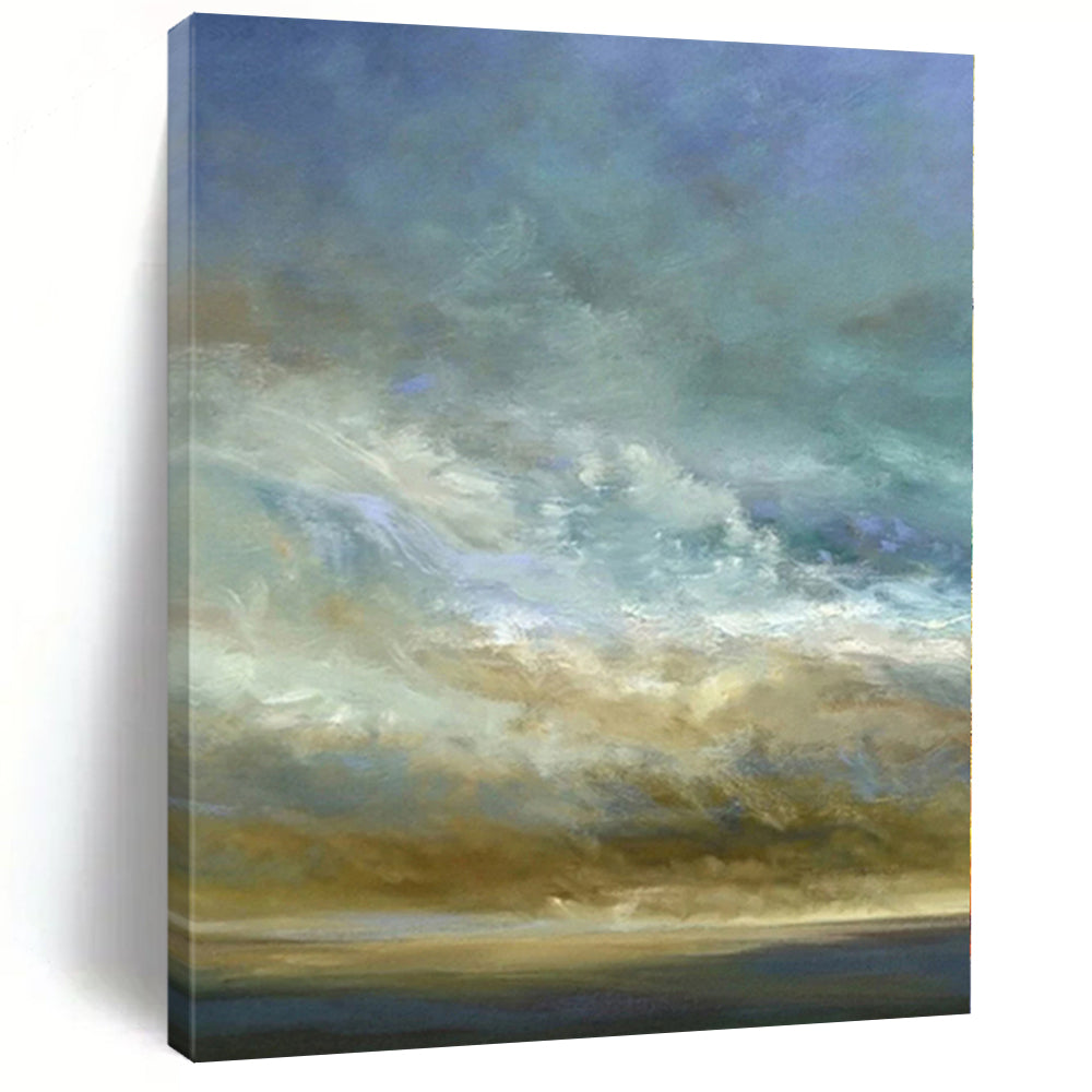 Blue, Beige Abstract Cloudscape Art For Living Room and Bedroom WS416