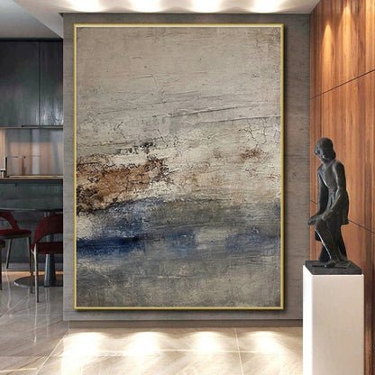 Hand-Painted Gray, Brown & Blue Textured Abstract, Acrylic Modern Art Painting HS321