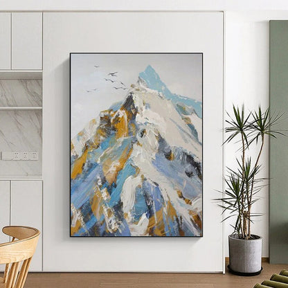 Blue, Gold, White Abstract Mountain Art For Living Room and Study WS417