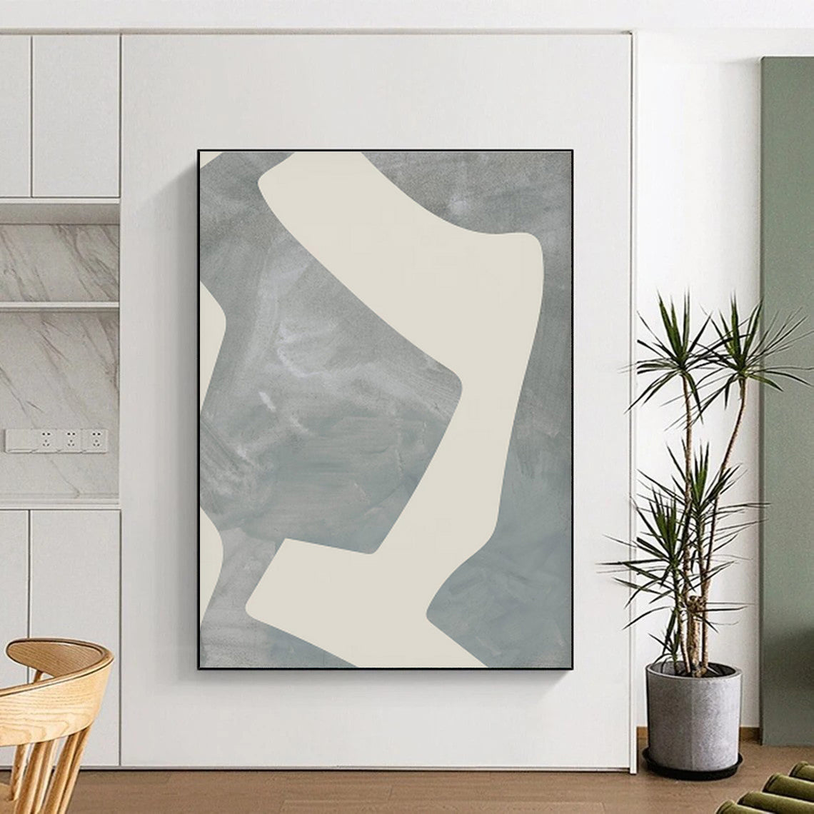 Unique Abstract Art Gray & Beige Geometric Abstract, Large Contemporary Wall Art HS447