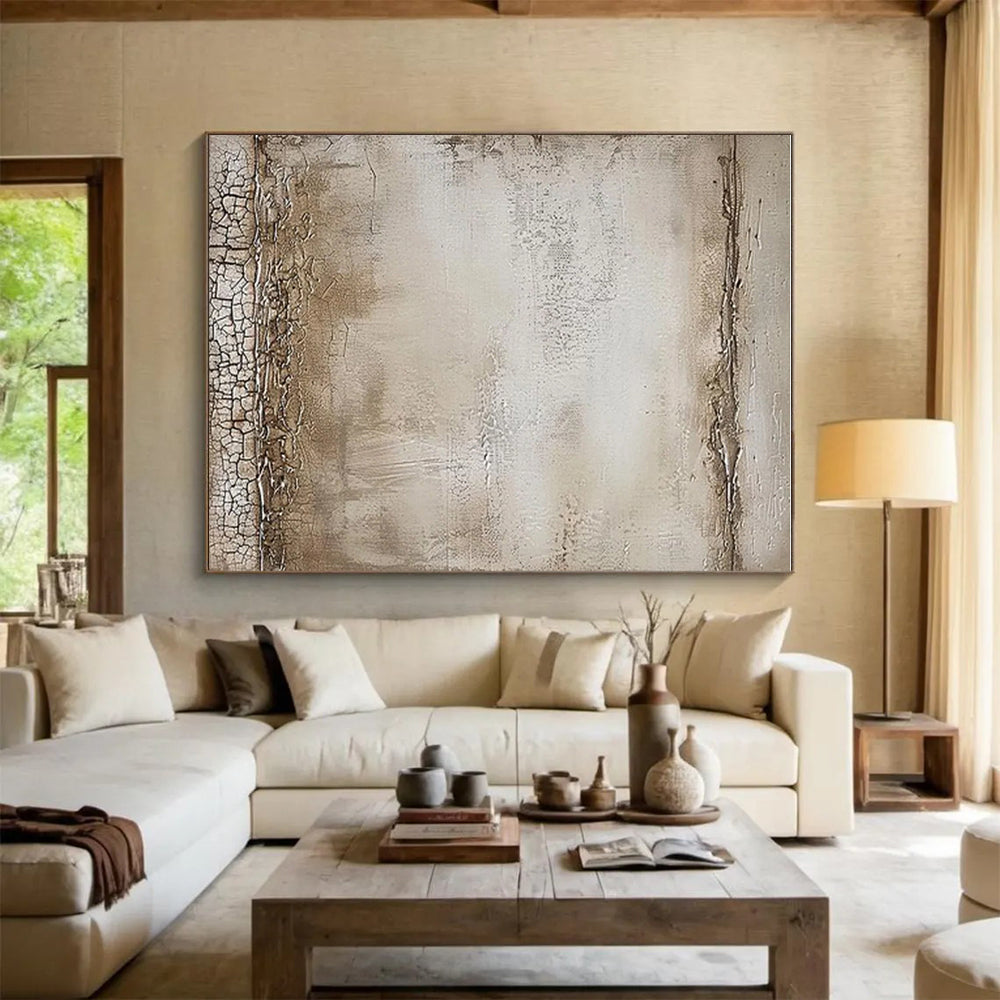 Gaint Canvas Art Beige Textured Abstract, Oversized Abstract Wall Art HS297