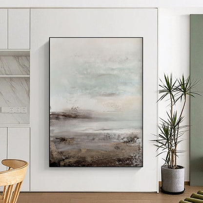 Gaint Canvas Art Gray & Beige Textured Landscape, Oversized Abstract Wall Art HS237