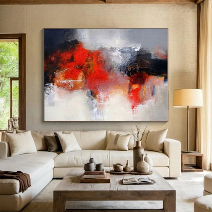 Oversized Canvas Art Red, Gray and White Abstract Expressionist Painting WB102