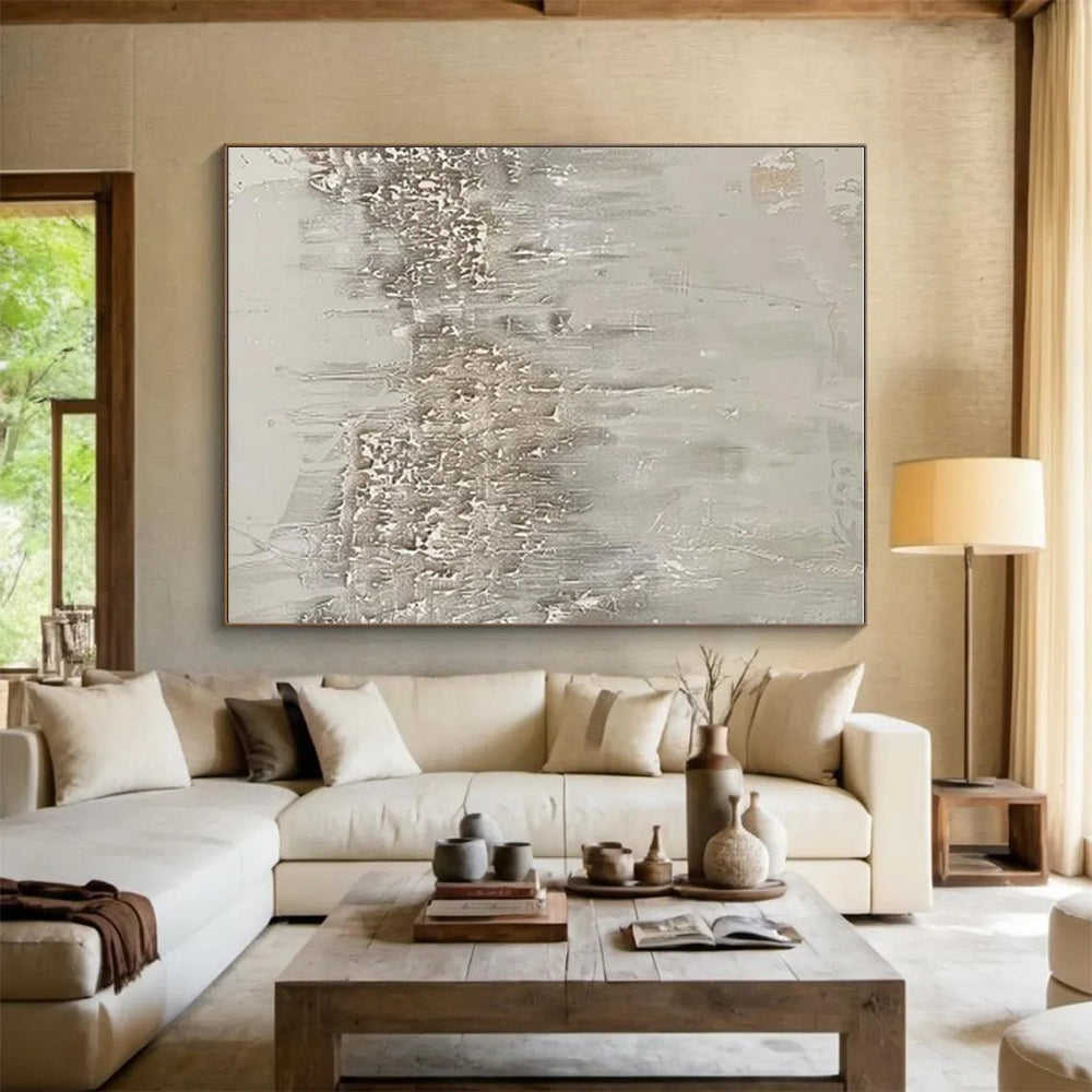 Hand-Painted Beige & Gray Textured Abstract Cityscape Art HS371