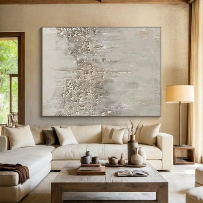 Hand-Painted Beige & Gray Textured Abstract Cityscape Art HS371