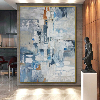 Large Contemporary Wall Art Blue & Gray Abstract, Modern Art Acrylic HS207
