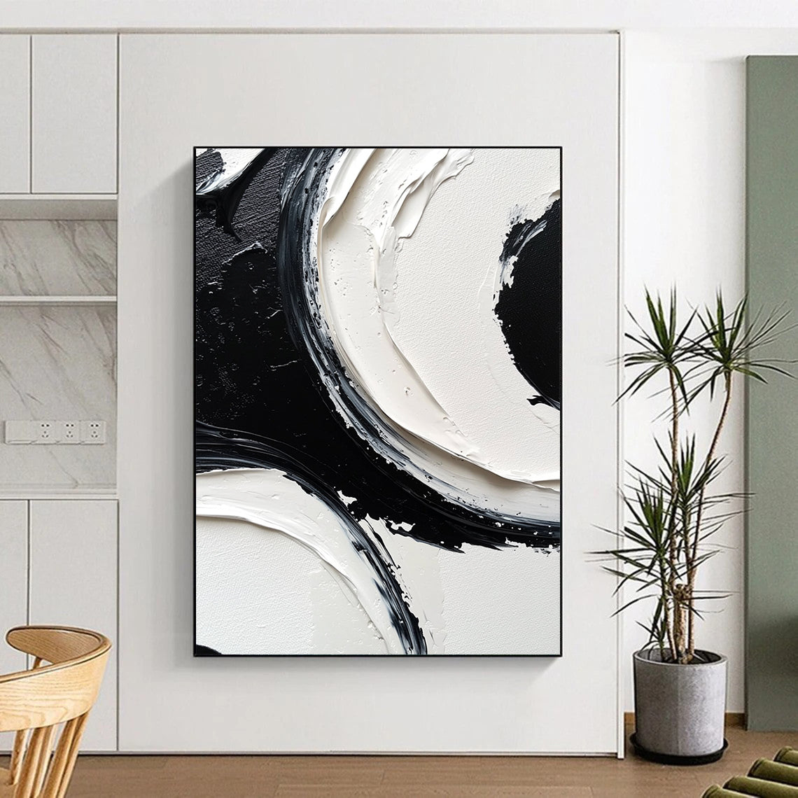 Modern Art Absract Black and White Abstract Textured Painting For Sale HS127