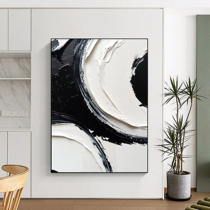 Modern Art Absract Black and White Abstract Textured Painting For Sale HS127
