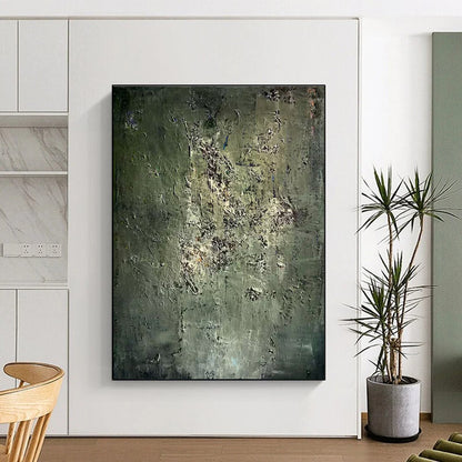 Handmade Art Unique Abstract Art with Green, Gray, White Textured Details - Acrylic Modern Art Painting HS534