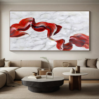 Handmade Art Red & White Abstract Flowing Ribbon Art HS396