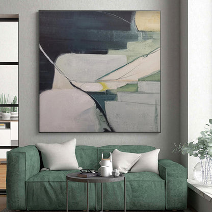 Modern Art Acrylic with Blue, Beige and Brown Colors, Abstract Landscape Theme HS492