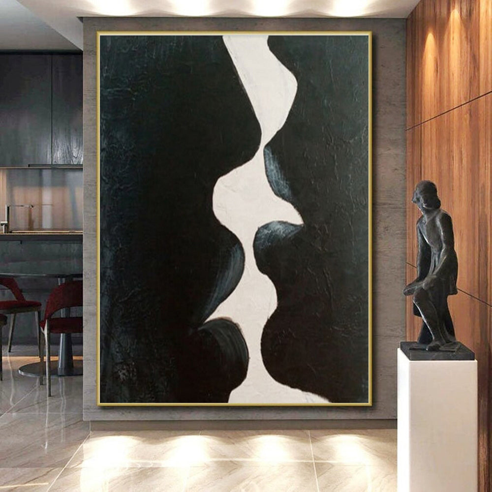 Minimalist Canvas Art Black and White Organic Abstract Art HS720