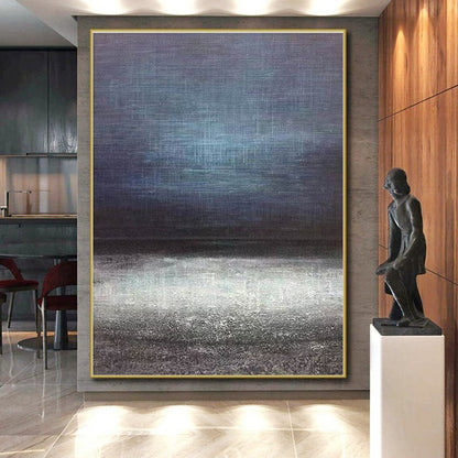 Unique Abstract Art Blue & Gray Textured Landscape, Large Contemporary Wall Art HS253