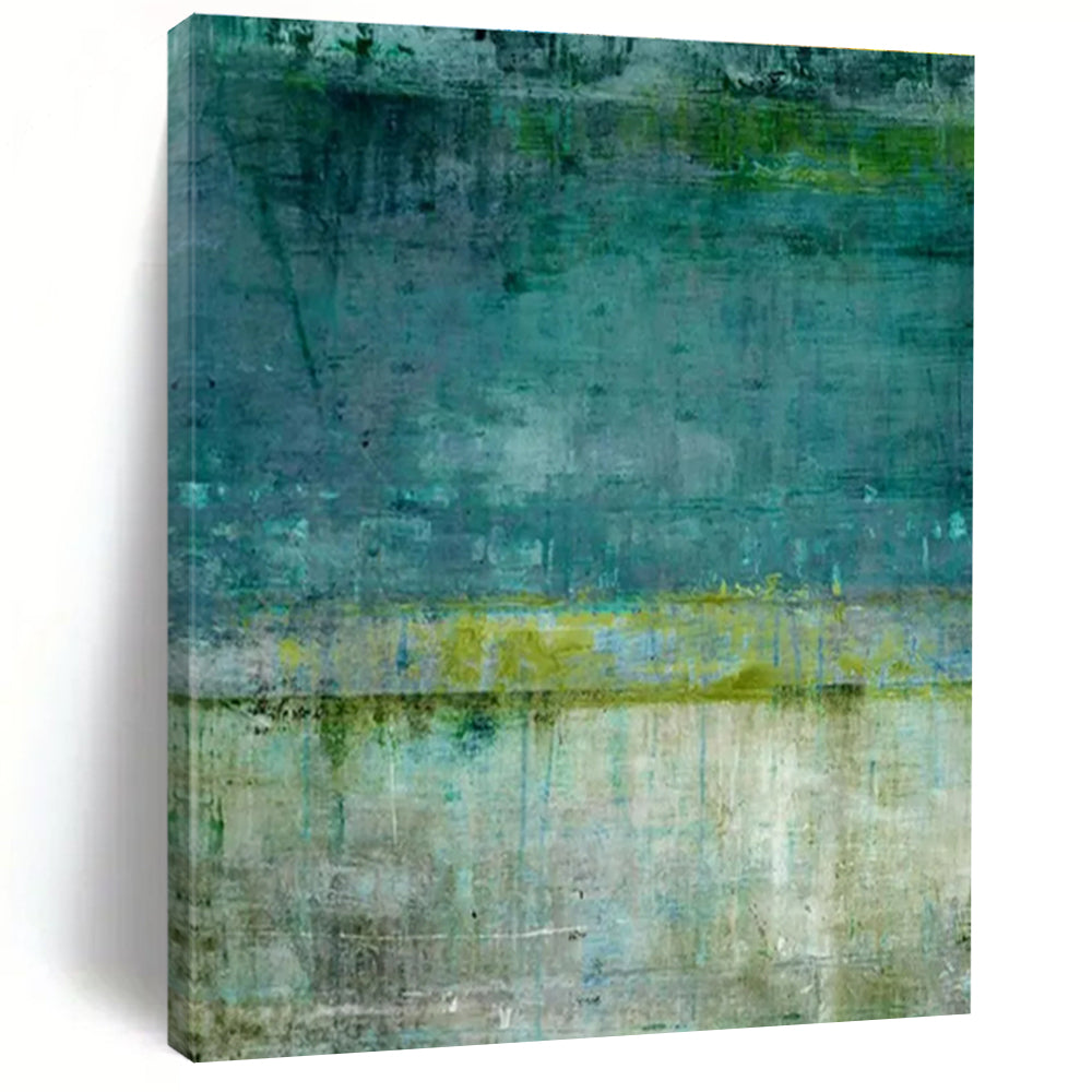 Teal, Green, and Beige Abstract Textured Painting For Sale WS513