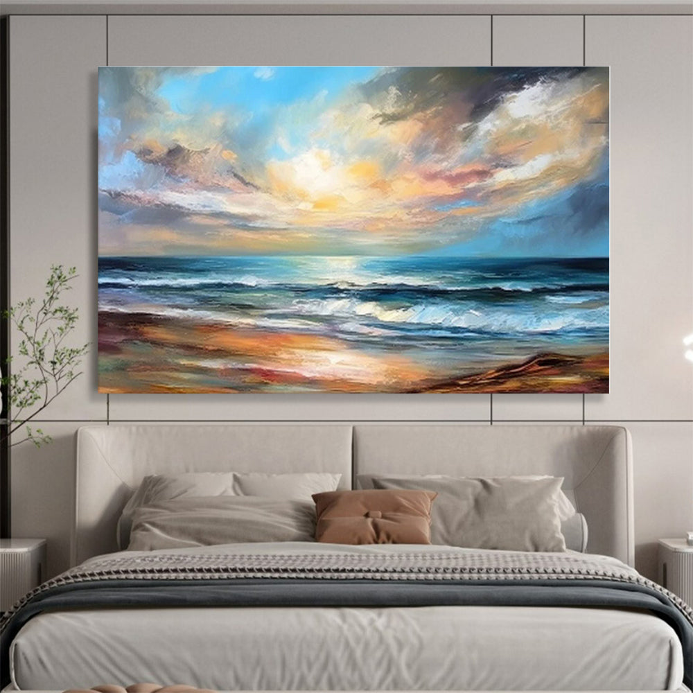 Large Size Colorful Seaside Sunset Abstract Landscape Painting WB051